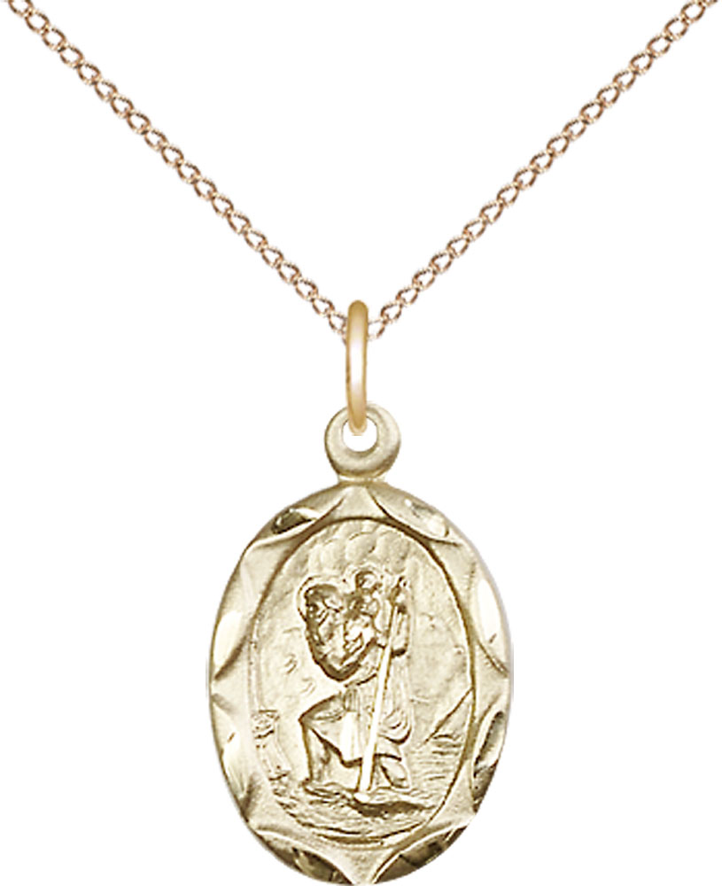 14kt Gold Filled Saint Christopher Pendant on a 18 inch Gold Filled Light Curb chain