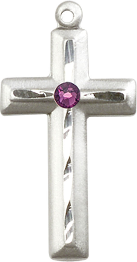 Sterling Silver Cross Medal with a 3mm Amethyst Swarovski stone