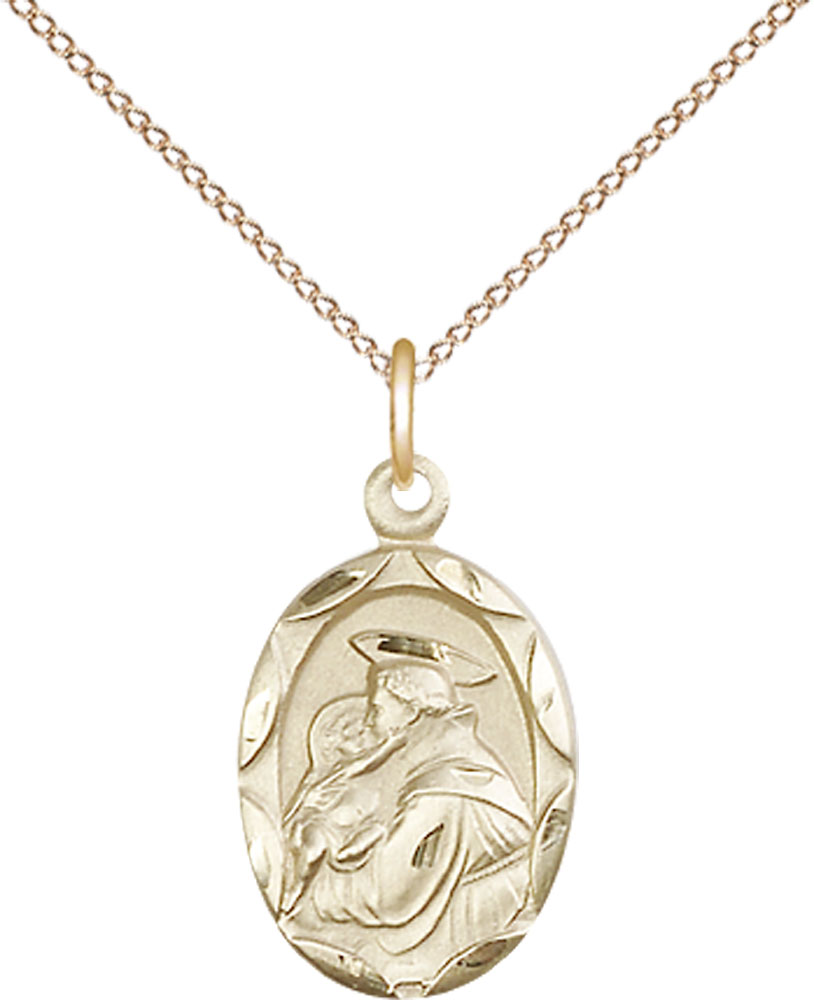 14kt Gold Filled Saint Anthony of Padua Pendant on a 18 inch Gold Filled Light Curb chain