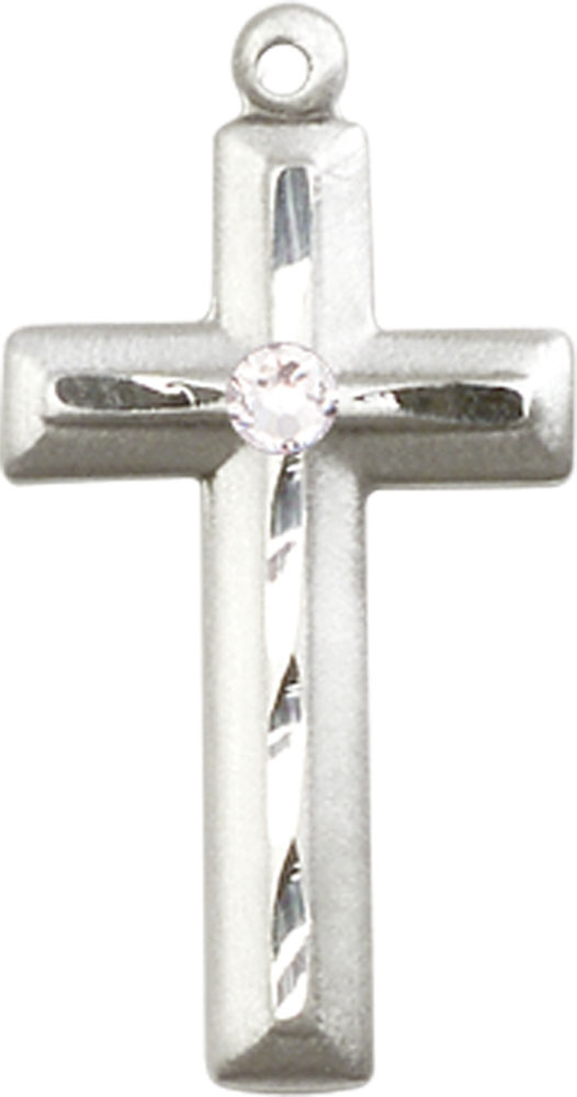 Sterling Silver Cross Medal with a 3mm Crystal Swarovski stone