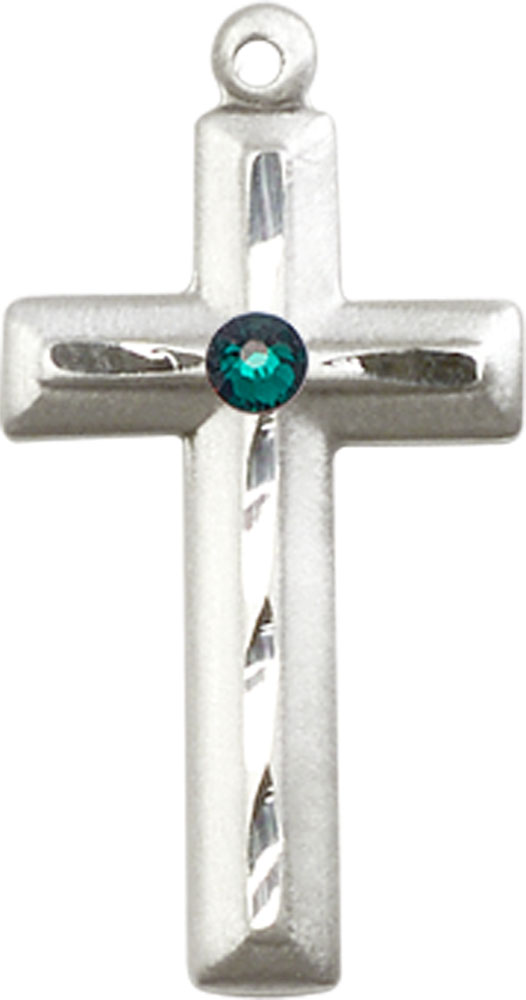 Sterling Silver Cross Medal with a 3mm Emerald Swarovski stone