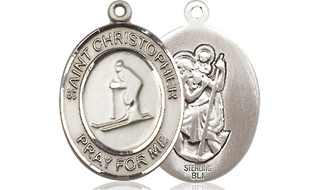 Sterling Silver Saint Christopher Skiing Medal