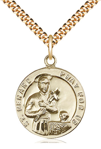 14kt Gold Filled Saint Gerard Pendant on a 24 inch Gold Plate Heavy Curb chain