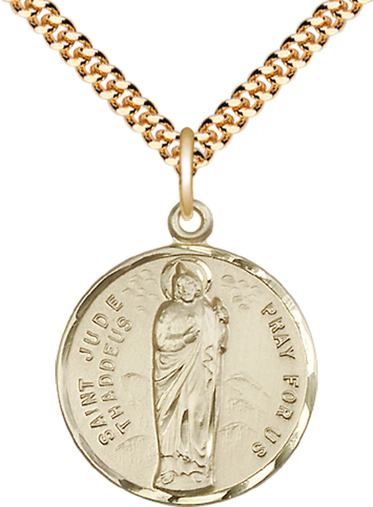 14kt Gold Filled Saint Jude Pendant on a 24 inch Gold Plate Heavy Curb chain