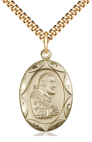 14kt Gold Filled Saint Pio of Pietrelcina Pendant on a 24 inch Gold Plate Heavy Curb chain