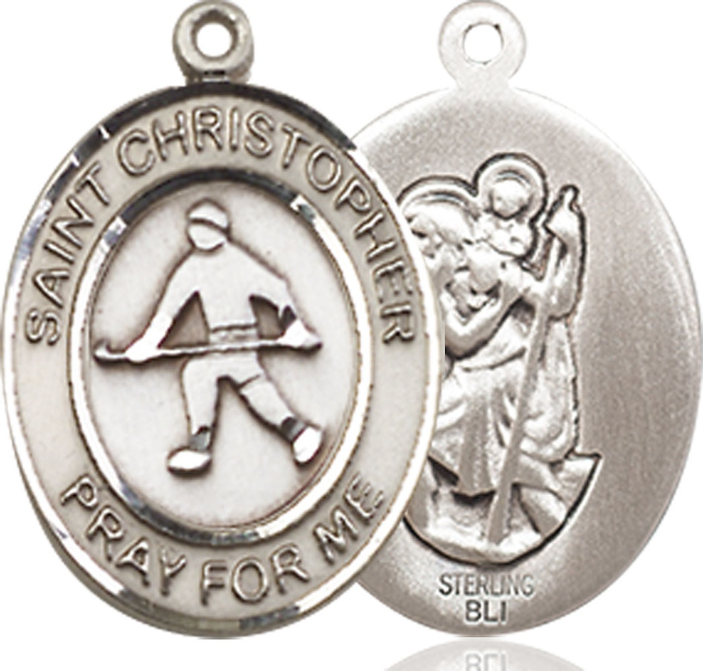 Sterling Silver Saint Christopher Field Hockey Medal