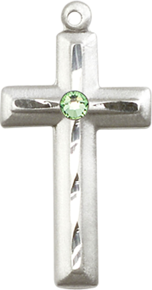 Sterling Silver Cross Medal with a 3mm Peridot Swarovski stone
