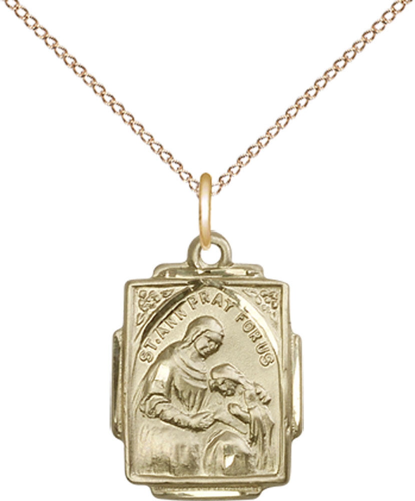 14kt Gold Filled Saint Ann Pendant on a 18 inch Gold Filled Light Curb chain