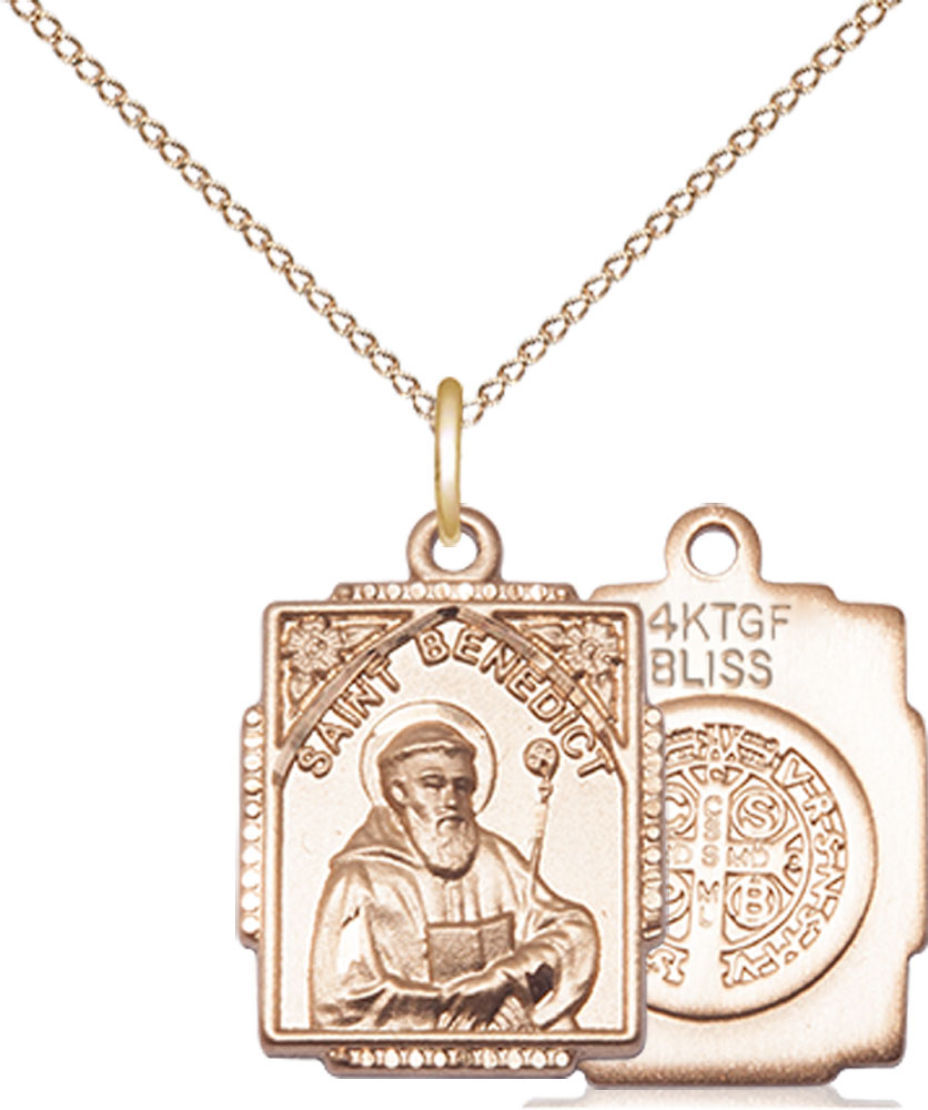 14kt Gold Filled Saint Benedict Pendant on a 18 inch Gold Filled Light Curb chain