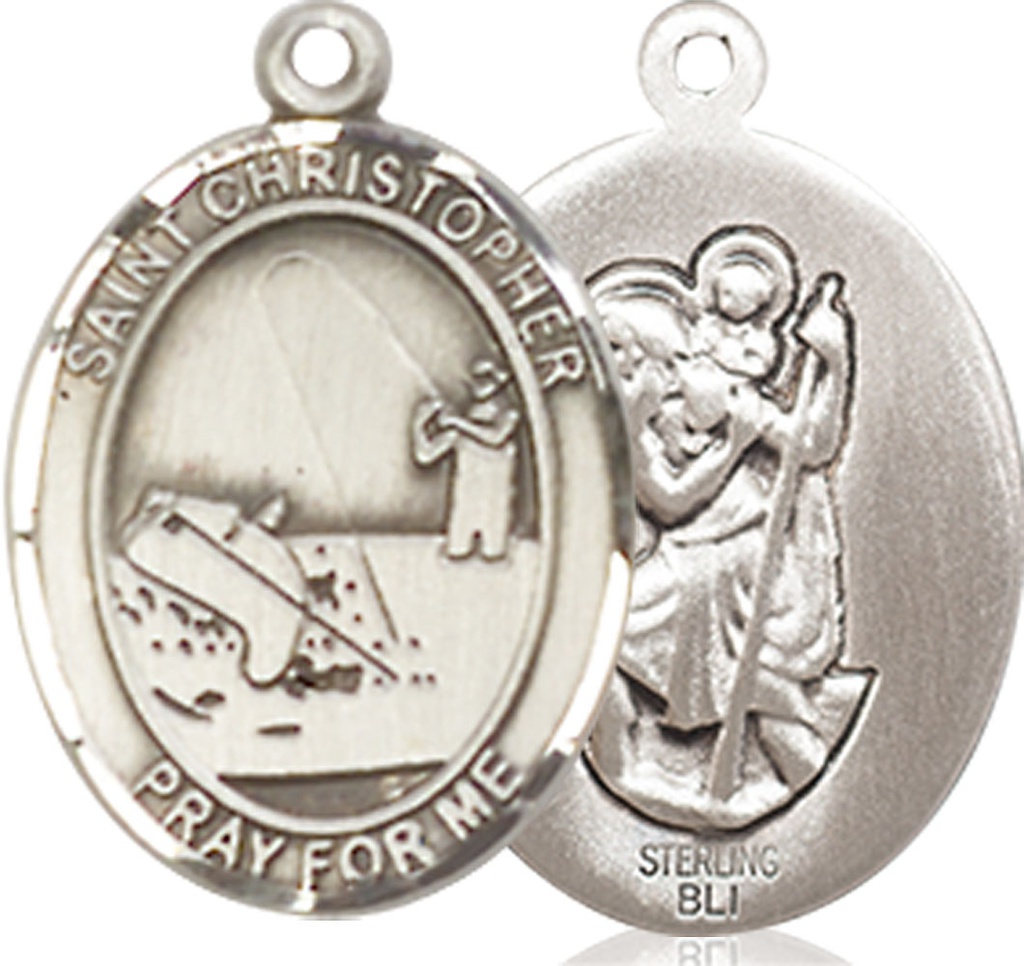 Sterling Silver Saint Christopher Fishing Medal