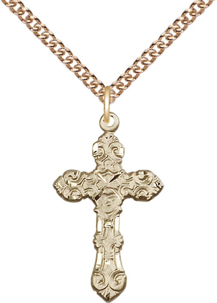 14kt Gold Filled Cross Pendant on a 24 inch Gold Filled Heavy Curb chain