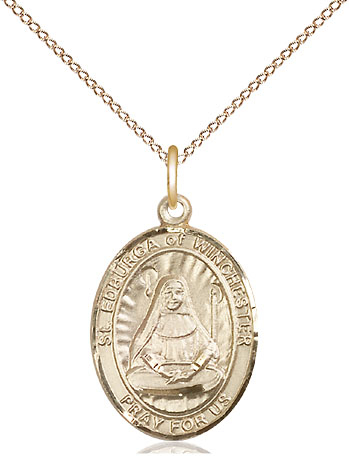 14kt Gold Filled Saint Edburga of Winchester Pendant on a 18 inch Gold Filled Light Curb chain