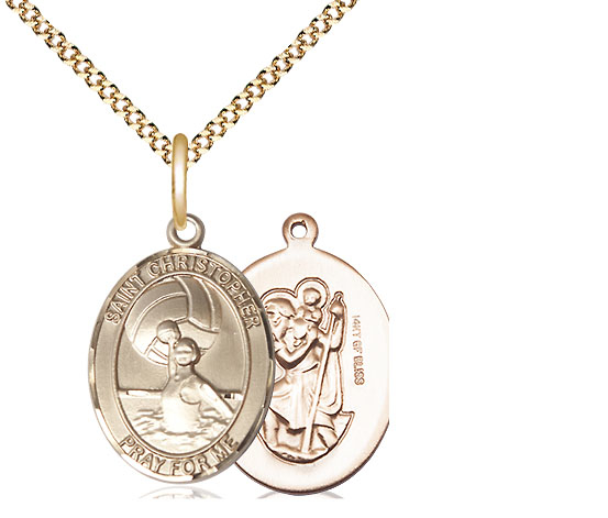 14kt Gold Filled Saint Christopher Water Polo-Women Pendant on a 18 inch Gold Plate Light Curb chain