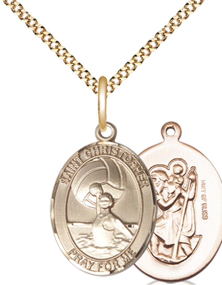 14kt Gold Filled Saint Christopher Water Polo-Women Pendant on a 18 inch Gold Plate Light Curb chain