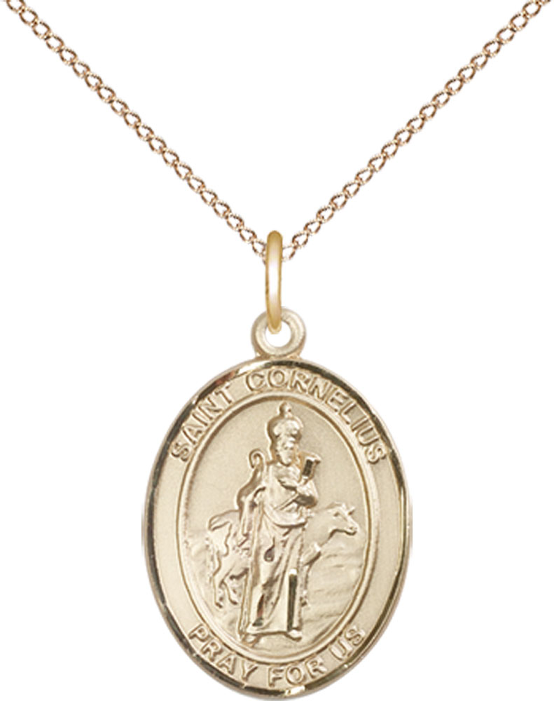 14kt Gold Filled Saint Cornelius Pendant on a 18 inch Gold Filled Light Curb chain