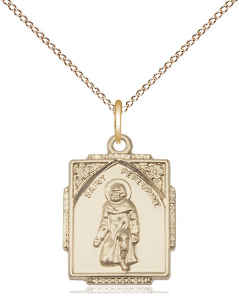 14kt Gold Filled Saint Peregrine Pendant on a 18 inch Gold Filled Light Curb chain