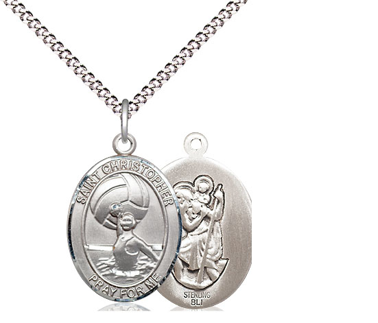 Sterling Silver Saint Christopher Water Polo-Women Pendant on a 18 inch Light Rhodium Light Curb chain