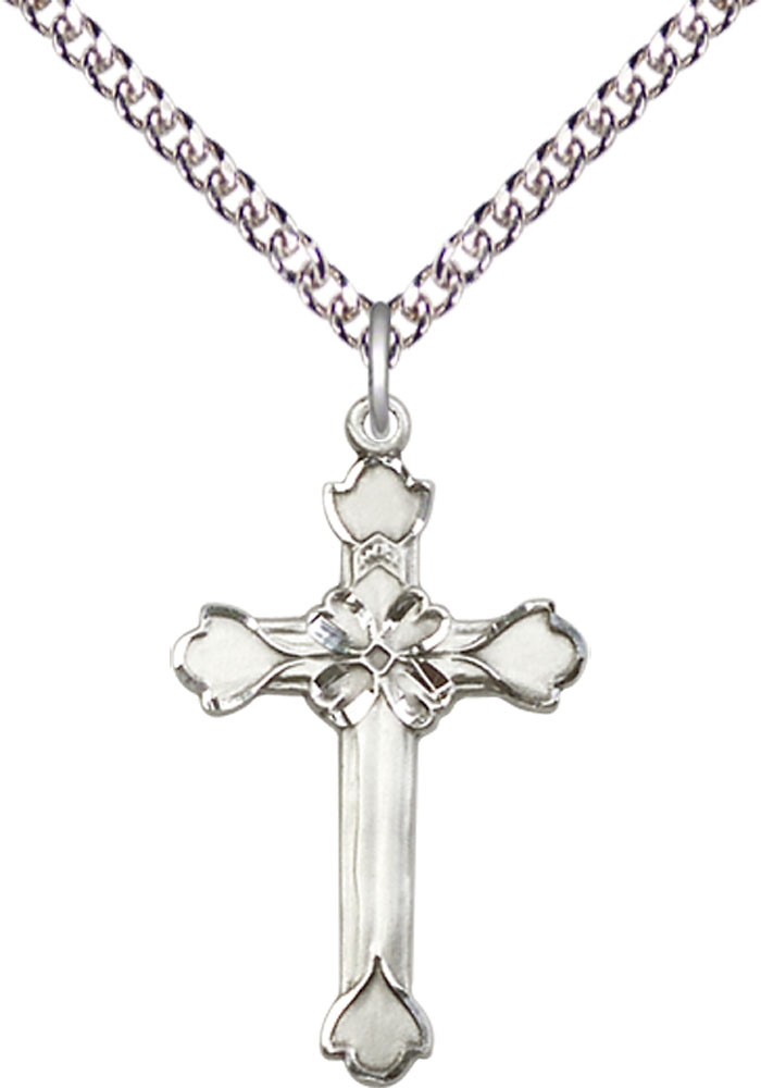Sterling Silver Cross Pendant on a 24 inch Sterling Silver Heavy Curb chain