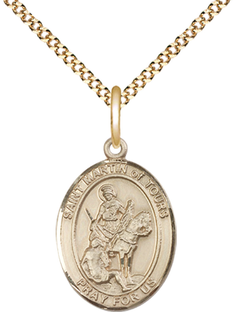 14kt Gold Filled Saint Martin of Tours Pendant on a 18 inch Gold Plate Light Curb chain