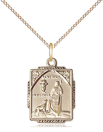 14kt Gold Filled Saint Roch Pendant on a 18 inch Gold Filled Light Curb chain