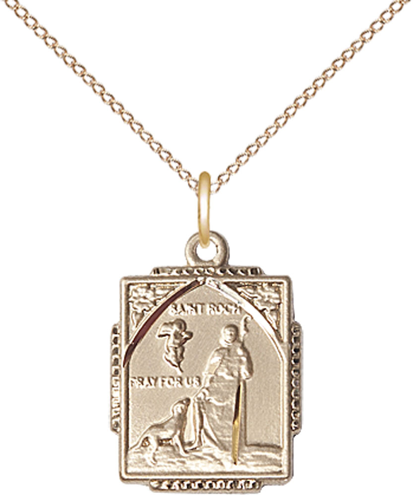 14kt Gold Filled Saint Roch Pendant on a 18 inch Gold Filled Light Curb chain