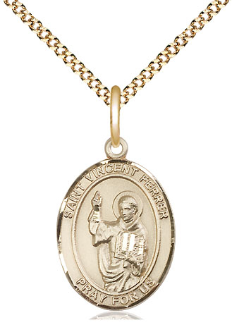 14kt Gold Filled Saint Vincent Ferrer Pendant on a 18 inch Gold Plate Light Curb chain