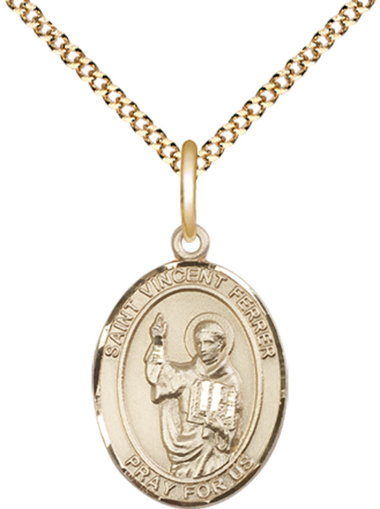 14kt Gold Filled Saint Vincent Ferrer Pendant on a 18 inch Gold Plate Light Curb chain