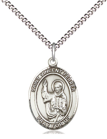 Sterling Silver Saint Vincent Ferrer Pendant on a 18 inch Light Rhodium Light Curb chain