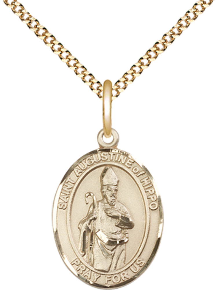 14kt Gold Filled Saint Augustine of Hippo Pendant on a 18 inch Gold Plate Light Curb chain