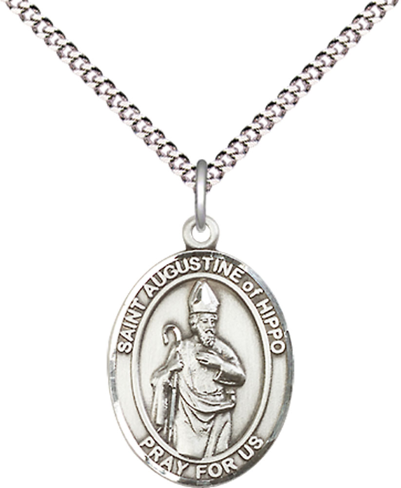Sterling Silver Saint Augustine of Hippo Pendant on a 18 inch Light Rhodium Light Curb chain