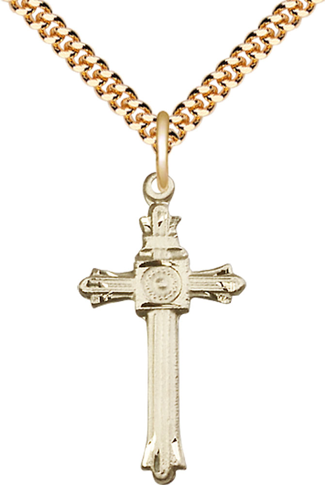 14kt Gold Filled Cross Pendant on a 24 inch Gold Plate Heavy Curb chain