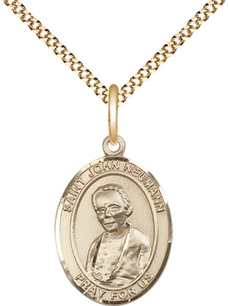 14kt Gold Filled Saint John Neumann Pendant on a 18 inch Gold Plate Light Curb chain