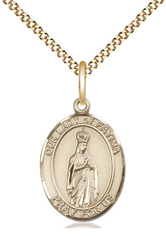 14kt Gold Filled Our Lady of Fatima Pendant on a 18 inch Gold Plate Light Curb chain