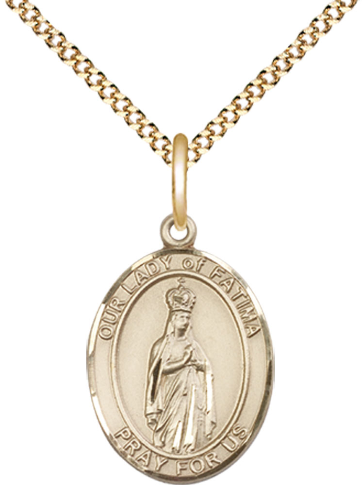 14kt Gold Filled Our Lady of Fatima Pendant on a 18 inch Gold Plate Light Curb chain