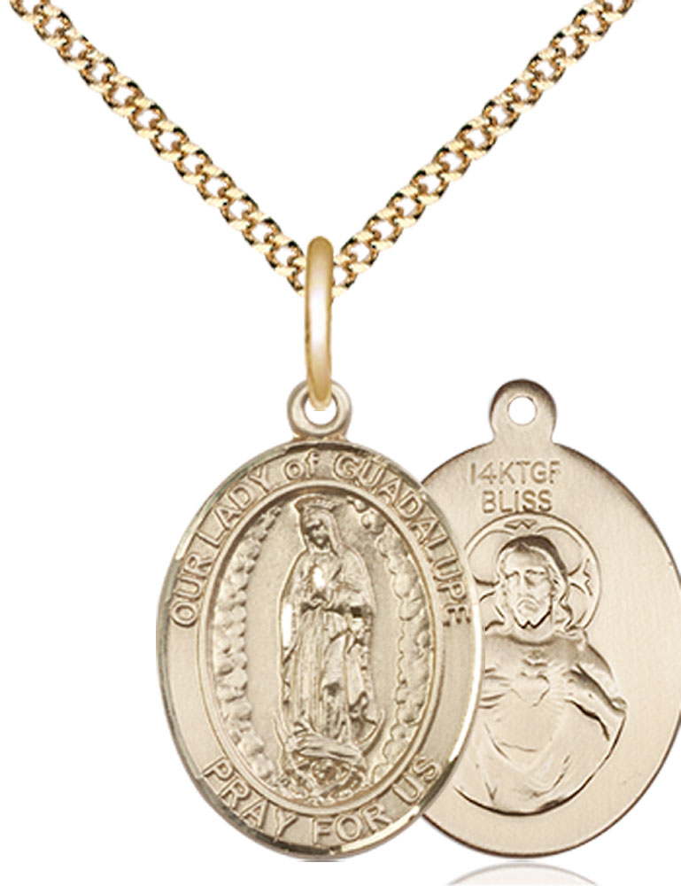 14kt Gold Filled Our Lady of Guadalupe Pendant on a 18 inch Gold Plate Light Curb chain