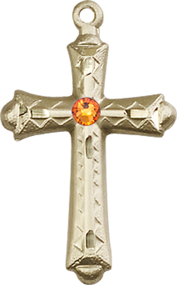 14kt Gold Filled Cross Medal with a 3mm Topaz Swarovski stone
