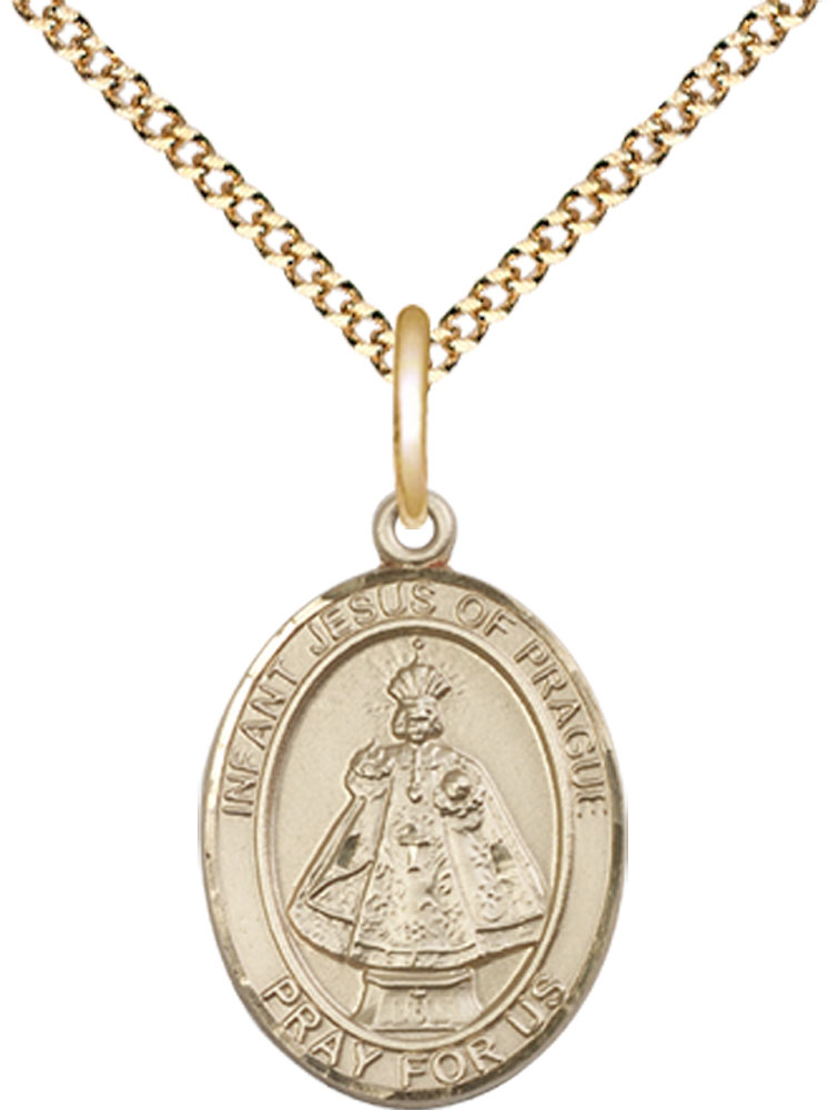14kt Gold Filled Infant of Prague Pendant on a 18 inch Gold Plate Light Curb chain