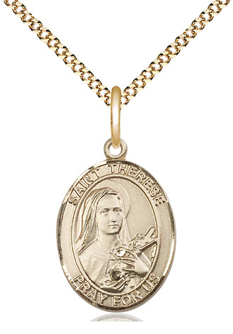 14kt Gold Filled Saint Therese of Lisieux Pendant on a 18 inch Gold Plate Light Curb chain