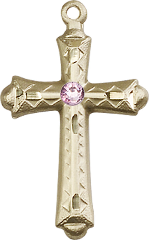 14kt Gold Filled Cross Medal with a 3mm Light Amethyst Swarovski stone