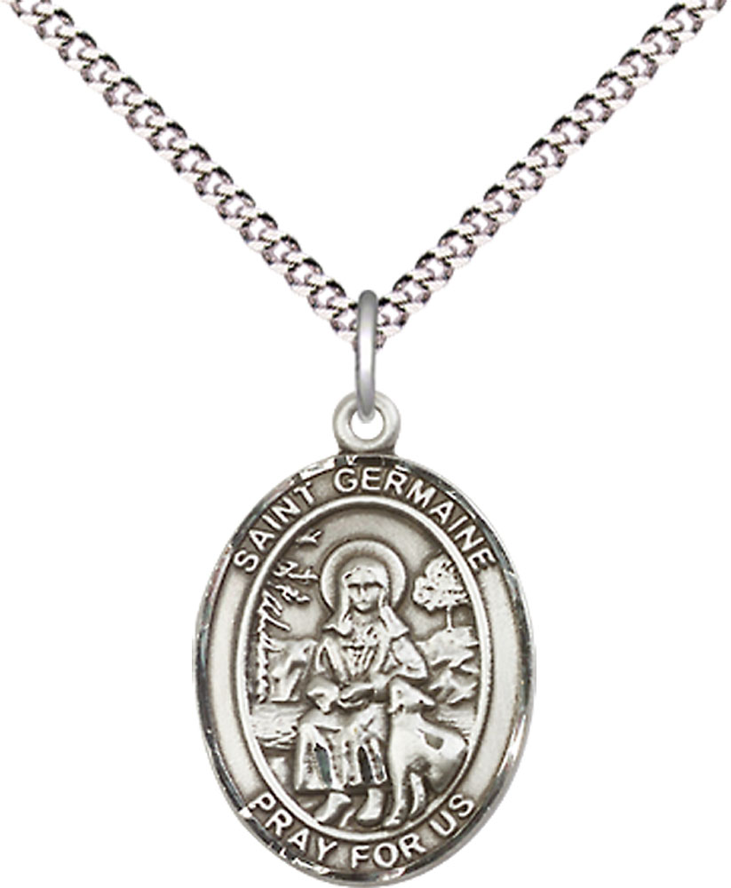 Sterling Silver Saint Germaine Cousin Pendant on a 18 inch Light Rhodium Light Curb chain