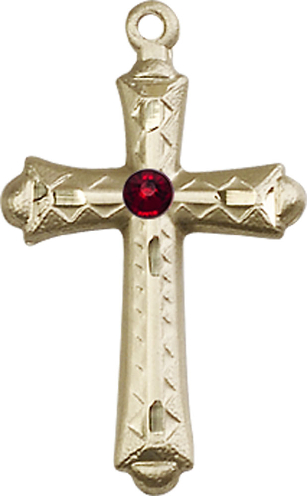 14kt Gold Cross Medal with a 3mm Garnet Swarovski stone