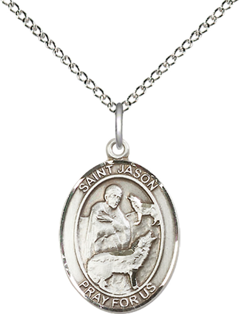 Sterling Silver Saint Jason Pendant on a 18 inch Sterling Silver Light Curb chain