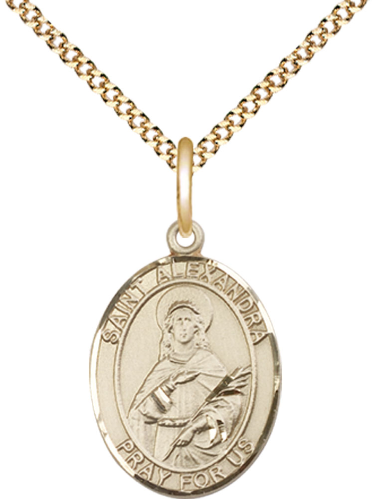 14kt Gold Filled Saint Alexandra Pendant on a 18 inch Gold Plate Light Curb chain