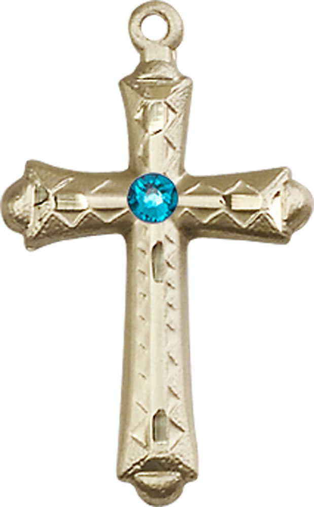 14kt Gold Cross Medal with a 3mm Zircon Swarovski stone