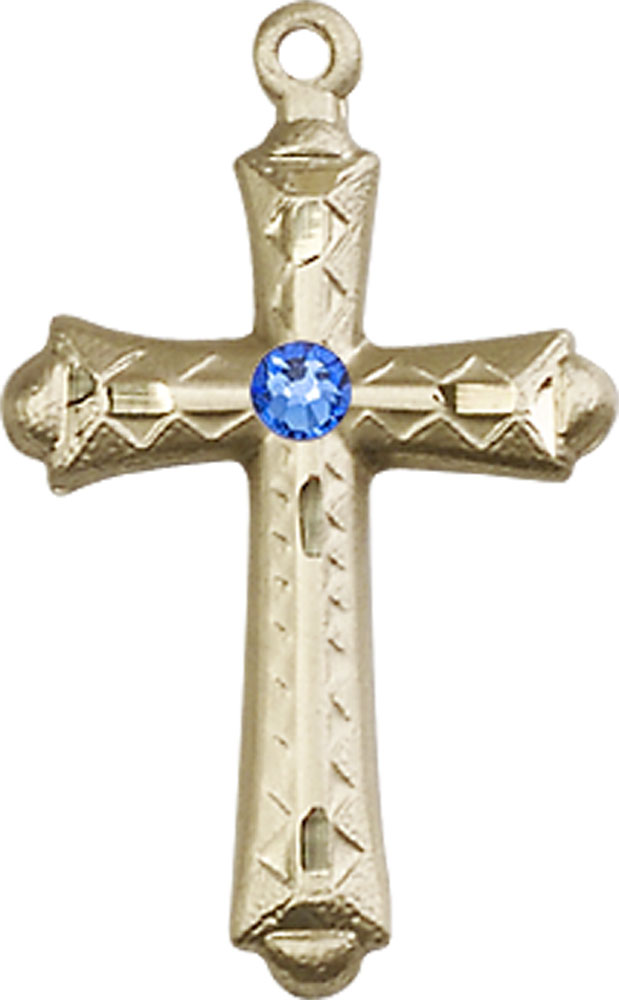 14kt Gold Cross Medal with a 3mm Sapphire Swarovski stone
