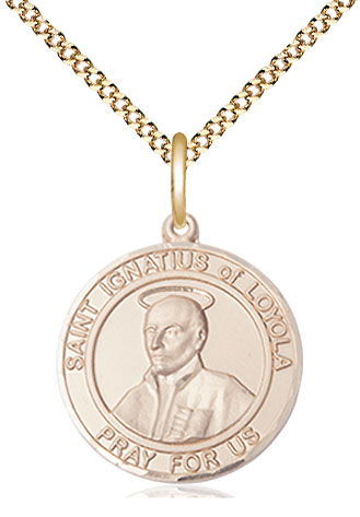 14kt Gold Filled Saint Ignatius of Loyola Pendant on a 18 inch Gold Plate Light Curb chain