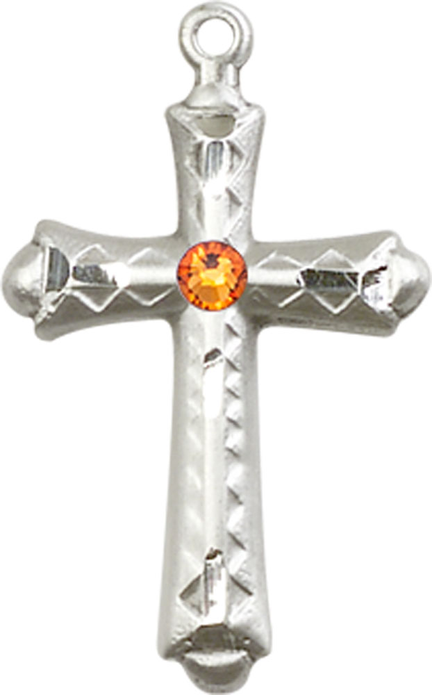 Sterling Silver Cross Medal with a 3mm Topaz Swarovski stone