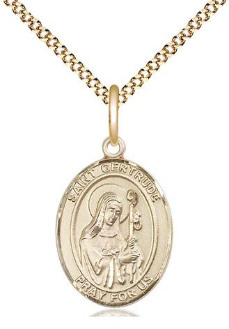 14kt Gold Filled Saint Gertrude of Nivelles Pendant on a 18 inch Gold Plate Light Curb chain