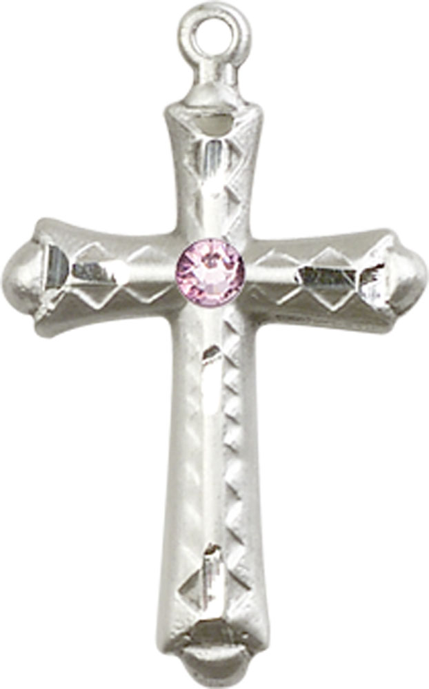 Sterling Silver Cross Medal with a 3mm Light Amethyst Swarovski stone