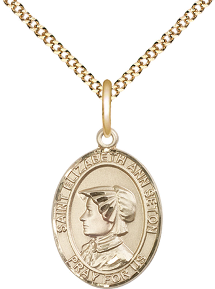14kt Gold Filled Saint Elizabeth Ann Seton Pendant on a 18 inch Gold Plate Light Curb chain